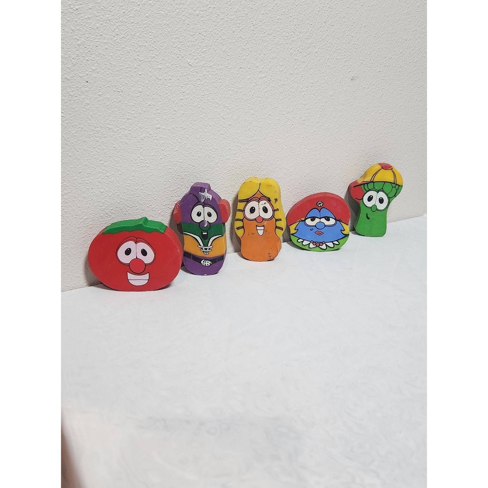 Vintage VeggieTales Eraser Set Bob Larryboy Junior Asparagus 5pc
